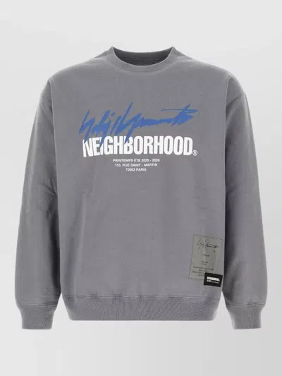 Yohji Yamamoto Cotton Neighborhood Crew Neck Graphic Sweatshirt In Gray