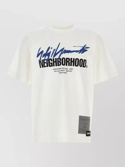 Yohji Yamamoto Cotton Neighborhood Graphic Crew Neck T Shirt In White