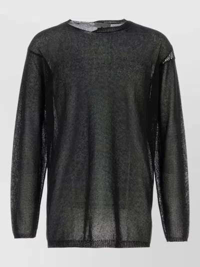 Yohji Yamamoto Cotton Polyester Sweater Sheer Round Neck In Gray