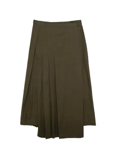 Yohji Yamamoto Cotton Twill Pleated Wrap Skirt In Green