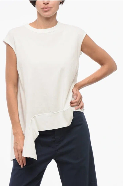 Yohji Yamamoto Crew Neck Cotton T-shirt With Asymmetric Design