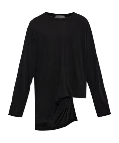 Yohji Yamamoto Crew Neck Long-sleeved T-shirt In Black