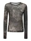 Yohji Yamamoto Long-sleeved Top With Abstract Artistic Print In Light Brown