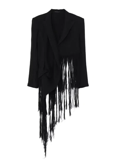 Yohji Yamamoto Crinkle Li Gauze Hem Line Fringe Point Asm Jacket In Black