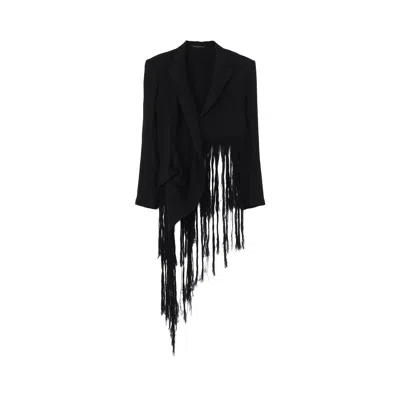 Pre-owned Yohji Yamamoto Crinkle Li Gauze Hem Line Fringe Point Asm Jacket 'black' | Women's Size 2