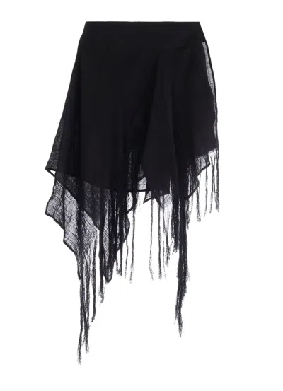 Yohji Yamamoto Crinkle Li Gauze Layered Fringe Skirt In Black