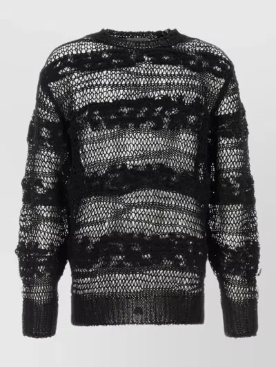 Yohji Yamamoto Crochet Sweater Long Sleeves Sheer Textured Knit In Black