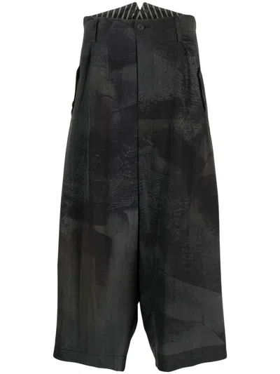 Yohji Yamamoto Cropped Wide-leg Trousers In Schwarz