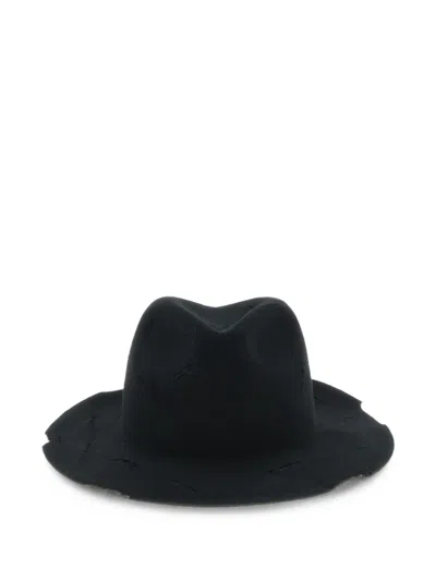 Yohji Yamamoto Distressed Unisex Hat Featuring Wide Brim In Black