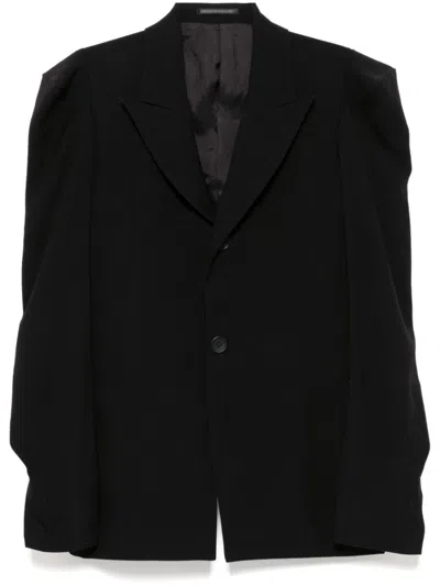 Yohji Yamamoto Damaged Gabardine-sleeved Gusset Jacket In Black