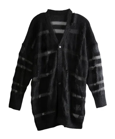 Yohji Yamamoto Striped Distressed Cardigan In Black