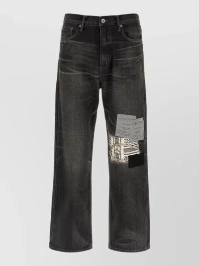 Yohji Yamamoto Denim Jeans Distressed Patchwork Belt Loops Five Pocket In Black