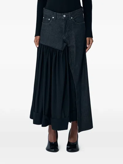 YOHJI YAMAMOTO DENIM MIDI SKIRT WITH CONTRAST PANELS.MID RISETOP-BUTTON AND ZIP-FLY FASTENINGBELT LOOPSFIVE POCKETC