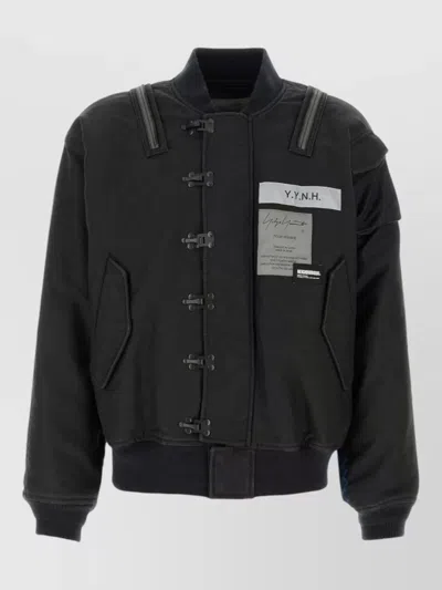 Yohji Yamamoto Denim Neighborhood Bomber Jacket Graphic Patches In Black