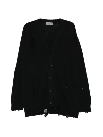 Yohji Yamamoto Distressed Button-up Cardigan In Black