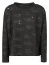 Yohji Yamamoto Distressed Charcoal Wool Blend Sweater In Black