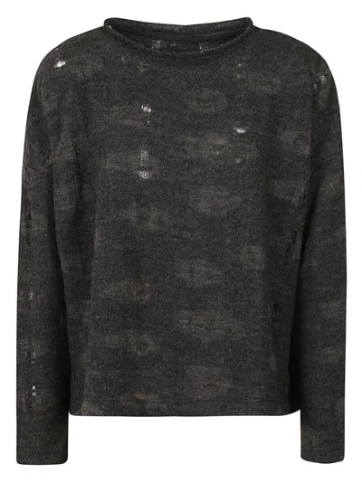 Yohji Yamamoto Distressed Charcoal Wool Blend Sweater In Black