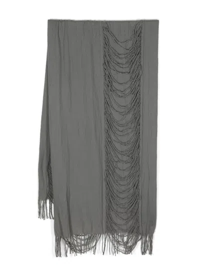 Yohji Yamamoto Distressed-finish Wool Scarf In Grey
