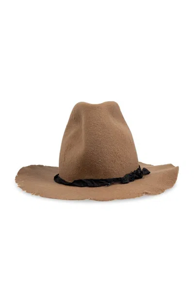 Yohji Yamamoto Irregular Brim Hat In Brown