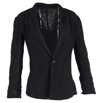 Yohji Yamamoto Distressed Single-breasted Blazer In Black Linen