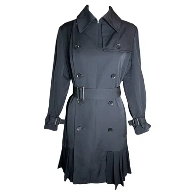 Pre-owned Yohji Yamamoto Double Breasted Trenchcoat Dress With Pleated Wool Skirt In Black