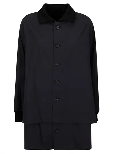 Yohji Yamamoto Layered Single Breasted Coat In Black