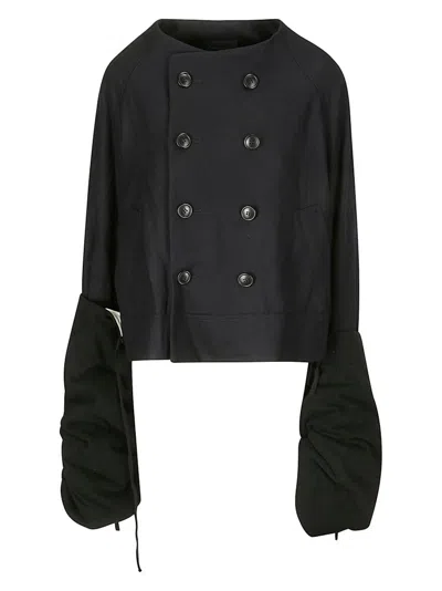Yohji Yamamoto Short Double-breasted Wool Jacket In Navy