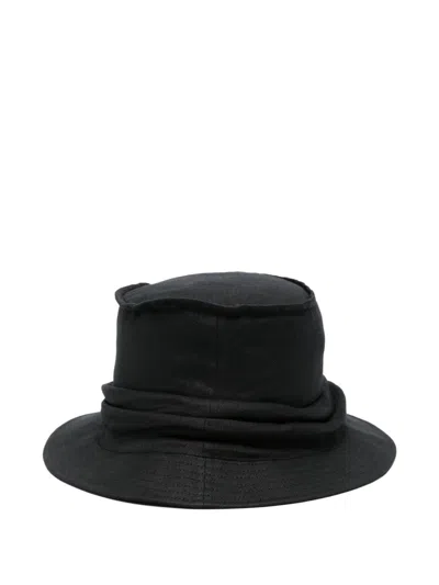 Yohji Yamamoto Black Drape Solid Bucket Hat In Green
