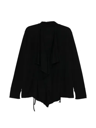 Yohji Yamamoto Draped Drawstring Cardigan In Black