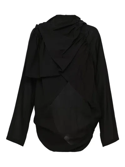 Yohji Yamamoto Draped Hooded Jacket In Black
