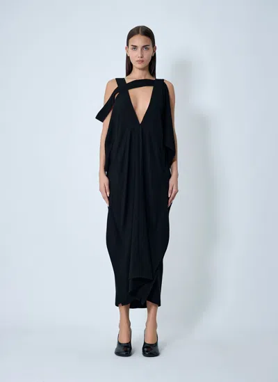 Yohji Yamamoto Draped Maxi Dress In Black