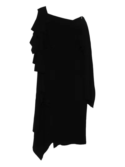 Yohji Yamamoto Draped Ruffled Dress In Black
