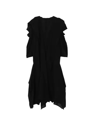 Yohji Yamamoto Draped-detail Asymmetric-hem Coat In Black
