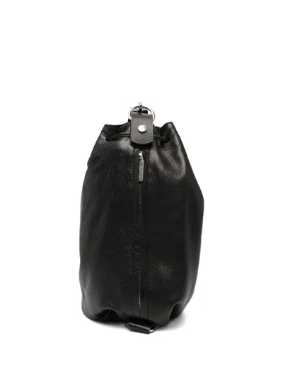 Yohji Yamamoto Drawstring Grained Leather Tote Bag In Black