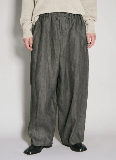 Yohji Yamamoto Drawstring Linen Pants In Grey