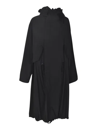 Yohji Yamamoto Drawstring Waist Oversized Parka In Black