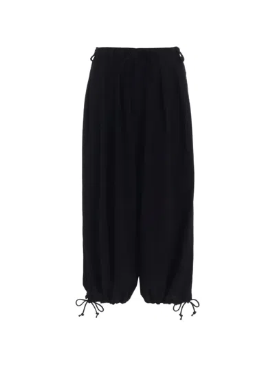 Yohji Yamamoto Drawstring-hem Pleated Trousers In Black