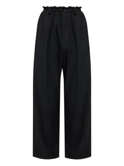 Yohji Yamamoto Elasticated-waist Wool Trousers In Black