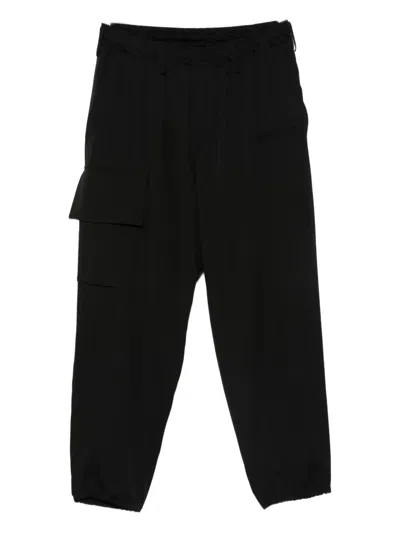 Yohji Yamamoto Elasticated Wool Cargo Trousers In Black