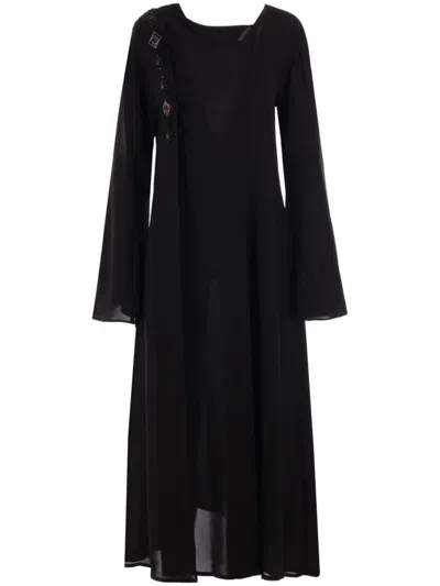 Yohji Yamamoto Embroidered Crede De Chine Dress In Black
