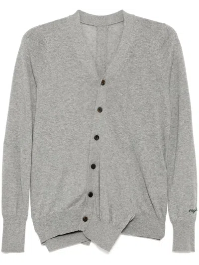 Yohji Yamamoto Embroidered Slogan Cardigan In Grey