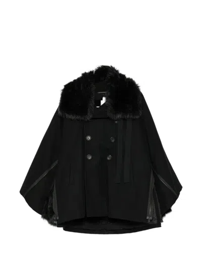 Yohji Yamamoto Faux-fur Trim Double-breasted Jacket In Black
