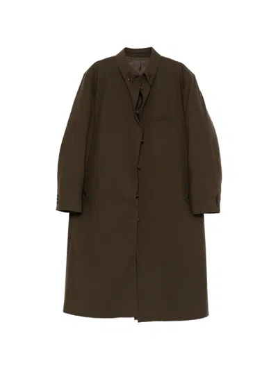Yohji Yamamoto Flannel Belted Coat In Green