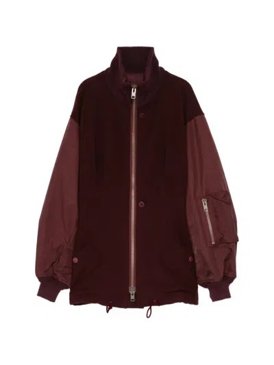 Yohji Yamamoto Flannel Darts Bomber Jacket In Burgundy