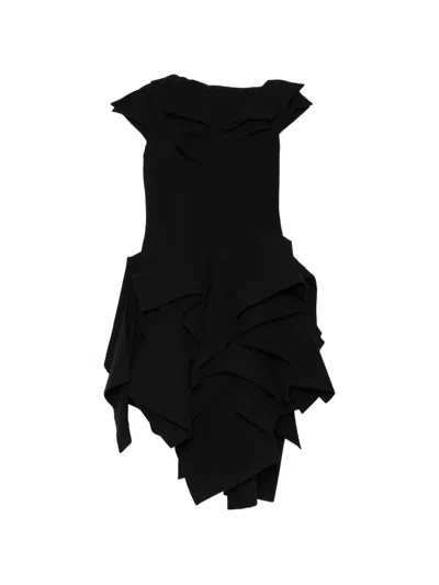 Yohji Yamamoto Flannel Deco C Draped Dress In Black