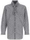 Yohji Yamamoto Cotton Shirt With Floral Pattern And Chest Pocket In Grey