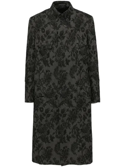 Yohji Yamamoto Floral Single-breasted Coat In Black