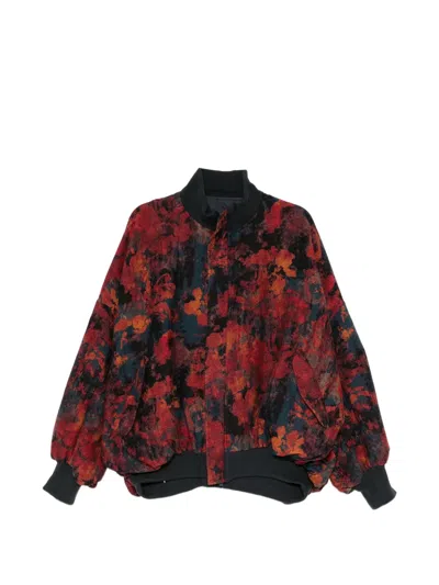Yohji Yamamoto Floral-print Oversized Jacket In Red