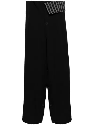 Yohji Yamamoto Folded-waist Wide-leg Wool Trousers In Black