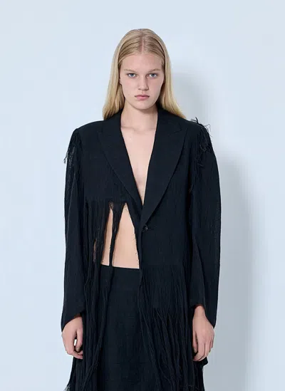Yohji Yamamoto Frayed Hem Blazer In Black